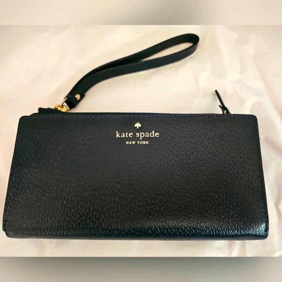 Kate Spade Grand Street Leyton Dark Blue Leather Wristlet Wallet L Zip - Picture 2 of 12